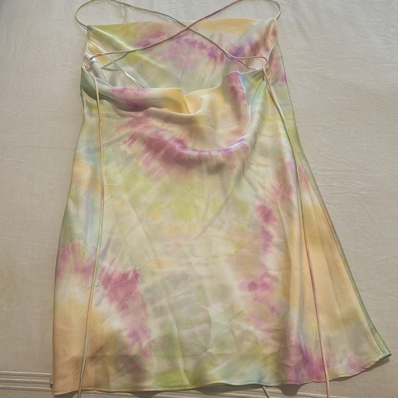 NWOT Zara Tie Dye Satin Halter Strappy Open Back Dress in Tie Dye Size S - Picture 7 of 8